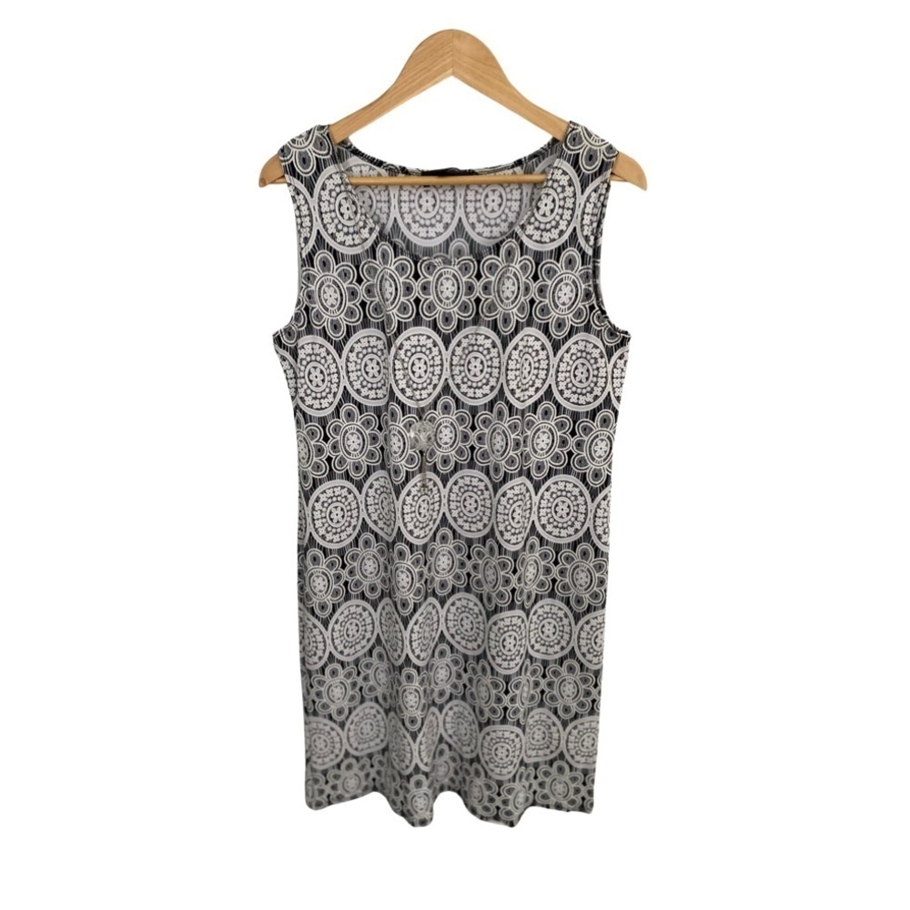 R & M Richards Black Sleeveless Embroidered Dress Size 14